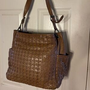 Valentina weathered Brown woven genuine leather Hobo handbag made in Italy.